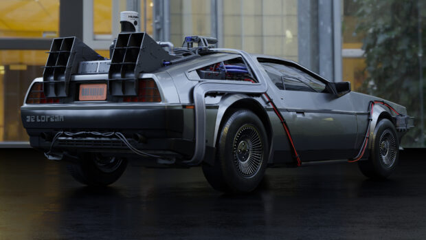 A sleek Delorean DMC 12 with futuristic modifications and detailed features, 4K Desktop Wallpaper