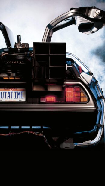 The Delorean DMC 12 rear features an open gullwing door and detailed taillights, 2K Mobile Wallpaper
