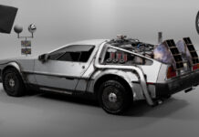 The Delorean Dmc 12 car shows detailed mechanical features and a sleek design, 4K Desktop Wallpaper