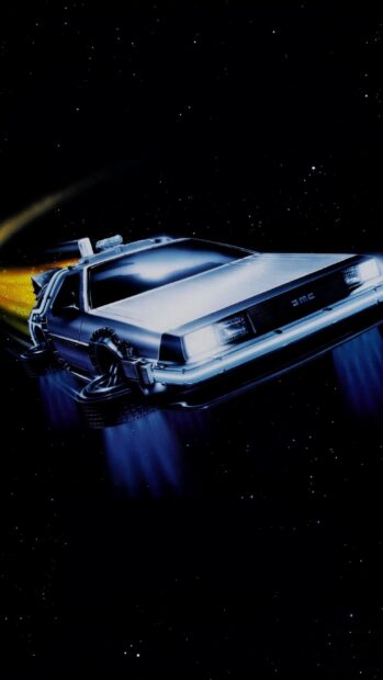 A Delorean Dmc 12 is depicted flying through space with stars in the background, 2K Phone Wallpaper