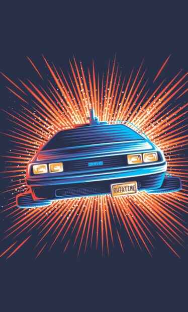 A vibrant illustration of a Delorean Dmc 12 with bright orange rays behind it, HD Phone Wallpaper