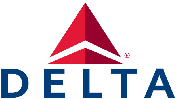 The Delta Air Lines logo features a bold red triangular symbol above the navy blue company name, 4K Desktop Wallpaper