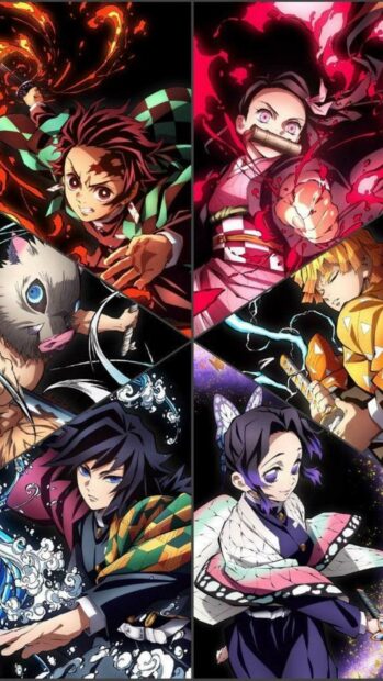 A collage of Demon Slayer Kimetsu No Yaiba characters showcasing their unique styles and powers, HD Phone Wallpaper