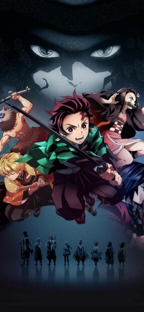 The Demon Slayer Kimetsu No Yaiba characters prepare for battle under ominous eyes, HD Phone Wallpaper