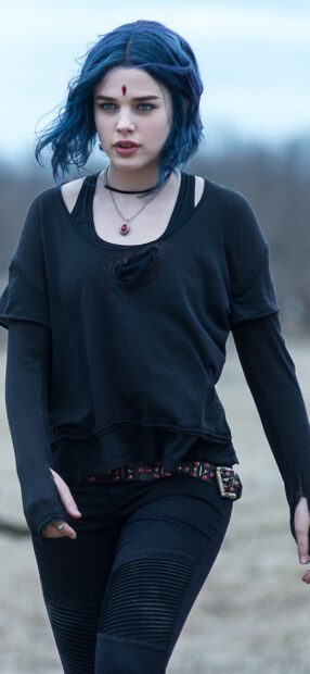 A character with blue hair wearing black clothes stands in a field in Titans Tv Series, HD Mobile Wallpaper