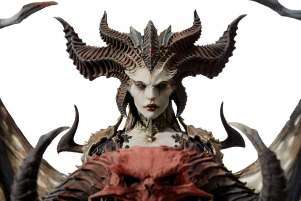 A dark female figure wearing a detailed horned crown and armor in Diablo Iv wallpapers, HD Desktop Wallpaper