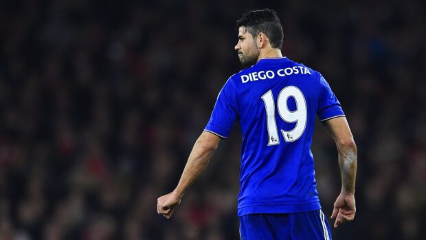 Diego Costa Wallpapers player shown from the back in blue jersey, HD Desktop Wallpaper