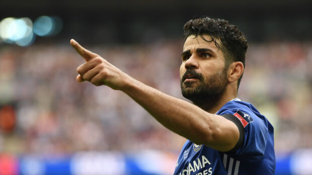 Diego Costa focused and pointing on the football field, HD Desktop Wallpaper