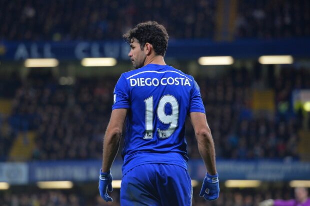 Diego Costa is wearing a blue jersey with number 19 during a football match, HD Desktop Wallpaper