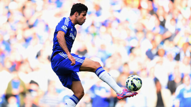 Diego Costa is controlling the ball during a football match, HD Desktop Wallpaper