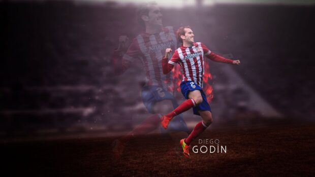 Diego Godin is seen celebrating a goal wearing Atletico Madrid kit, HD Desktop Wallpaper