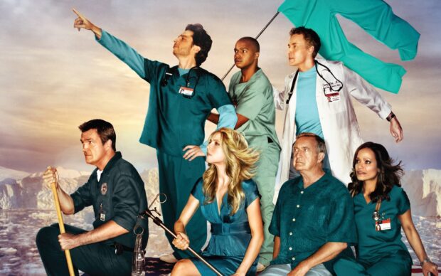 Donald Faison wallpapers show a group of medical professionals posing dramatically with a flag, HD Desktop Wallpaper