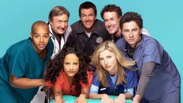 Donald Faison wallpapers featuring a group of medical characters posing together, HD Desktop Wallpaper