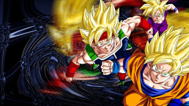The image shows Dragon Ball Super Super Hero characters flying at high speed, HD Desktop Wallpaper