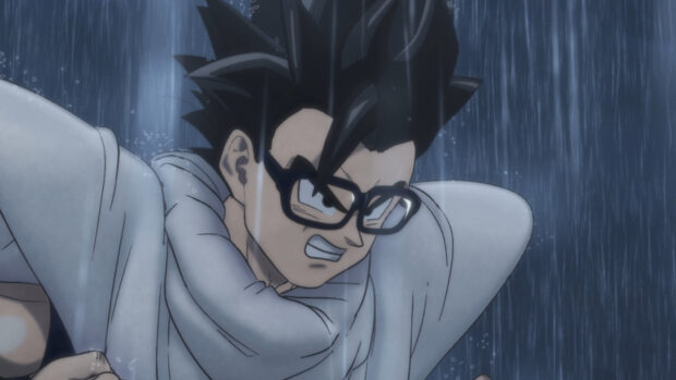 The character from Dragon Ball Super Super Hero struggles fiercely in the rain, HD Desktop Wallpaper