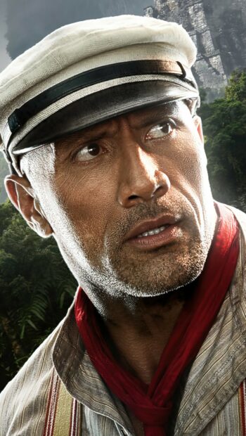Dwayne Johnson is wearing a hat and a red scarf in a jungle setting, HD Phone Wallpaper