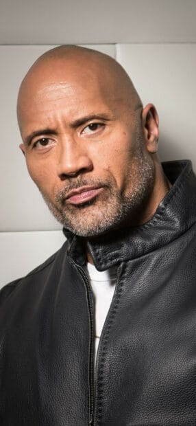 Dwayne Johnson is wearing a black leather jacket in a close up portrait, HD Phone Wallpaper
