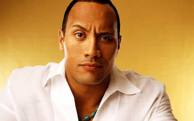 Dwayne Johnson appears in a white shirt with a confident expression, HD Desktop Wallpaper