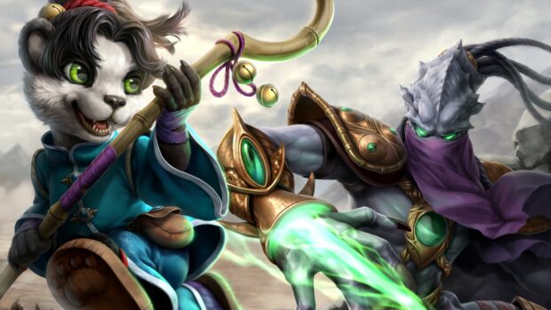 Two heroes from Heroes Of The Storm engage in a magical fight with glowing powers, 4K Desktop Wallpaper