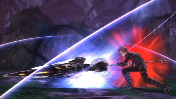 A character in God Eater game wields a powerful weapon during an intense fight, HD Desktop Wallpaper