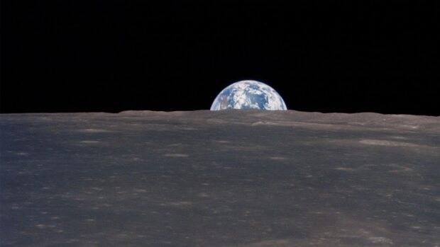 The Earth rises above the moon's surface as seen from space in Apollo 13 wallpapers, HD Desktop Wallpaper