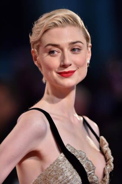 Elizabeth Debicki wears a sparkling gown with black straps at a formal event, HD Mobile Wallpaper