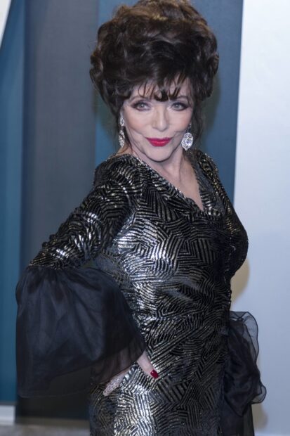 Joan Collins Wallpapers features her in a shimmering black dress, 2K Mobile Wallpaper