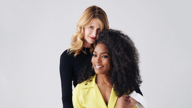 Angela Bassett smiles warmly with a friend in a bright setting, HD Desktop Wallpaper