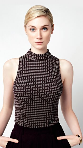 Elizabeth Debicki wallpapers feature a close up of her in a stylish sleeveless patterned top, HD Phone Wallpaper