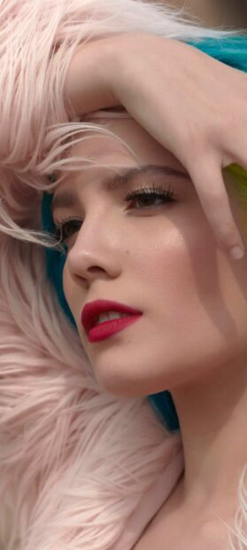 A close up of Halsey with colorful hair and red lipstick, HD Phone Wallpaper