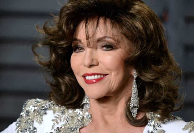 Joan Collins wallpapers show her smiling with glamorous earrings, 2K Desktop Wallpaper
