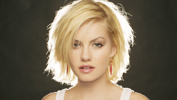 Elisha Cuthbert wallpapers show a close up portrait with blonde hair and red earrings, 2K Desktop Wallpaper