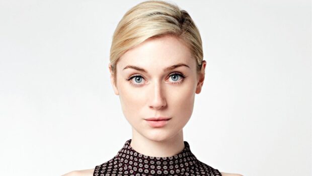 Elizabeth Debicki gazes directly with piercing blue eyes in a patterned top, HD Desktop Wallpaper