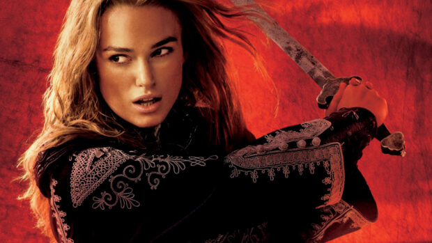 Elizabeth Swann Pirates Of The Caribbean is seen holding a sword ready to strike, HD Desktop Wallpaper