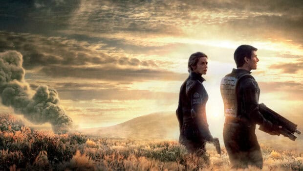 Emily Blunt and co star in a dramatic sunset action scene, HD Desktop Wallpaper