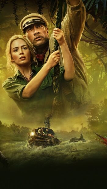 Emily Blunt wallpapers showing a tense jungle adventure with characters on a boat, HD Phone Wallpaper