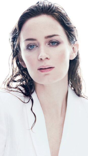 A close up portrait of Emily Blunt with wet hair and a white outfit, HD Phone Wallpaper