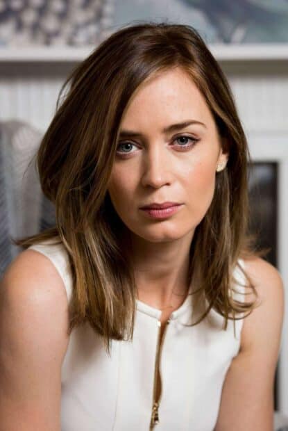 A close up portrait of Emily Blunt with natural makeup and a serious expression, HD Mobile Wallpaper