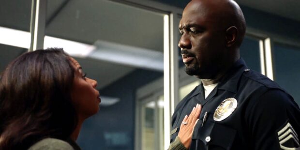 A tense conversation between two characters in The Rookie Tv Series, 2K Desktop Wallpaper