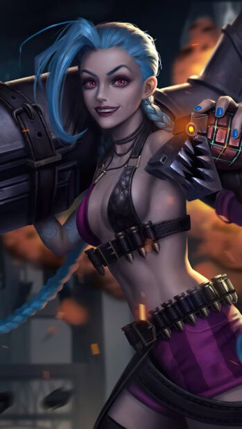 Jinx Lol Wallpapers shows a confident pose with her weapon ready, HD Phone Wallpaper