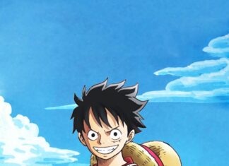 Monkey D Luffy stands confidently by the ocean with a bright blue sky, HD Mobile Wallpaper