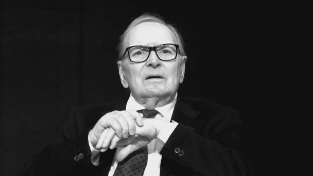 Ennio Morricone wallpapers feature a classic portrait of the composer in black and white, HD Desktop Wallpaper