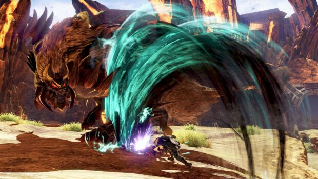 A fierce monster attacks a warrior in God Eater game, HD Desktop Wallpaper