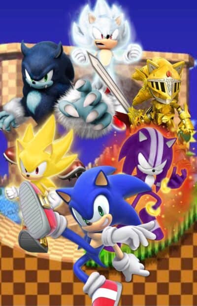The image shows various Hyper Sonic characters in dynamic battle poses, HD Phone Wallpaper