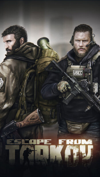 Two armed fighters standing back to back in a shooter game scene, HD Mobile Wallpaper
