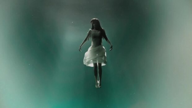 A woman in a delicate dress floats gracefully in green mist, Gore Verbinski HD Desktop Wallpaper