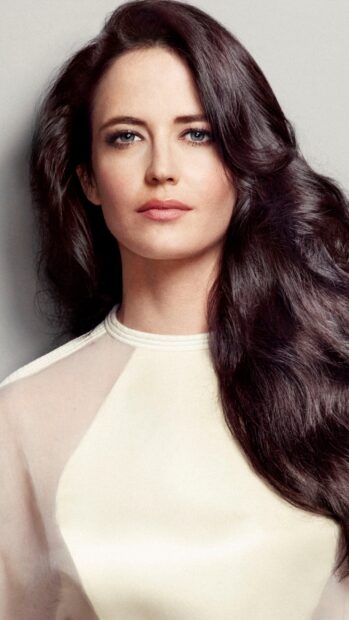 Eva Green has long dark hair and bright eyes in this portrait, 2K Mobile Wallpaper