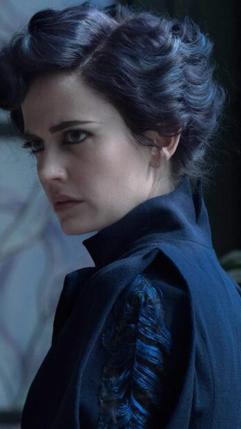 Eva Green shows intense expression in a blue embroidered coat, 4K Phone Wallpaper