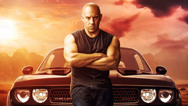 Vin Diesel stands confidently with muscle car, 4K Desktop Wallpaper