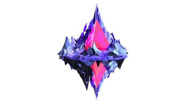 A colorful facets wallpaper features a sharp 3D abstract geometric shape, 2K Desktop Wallpaper